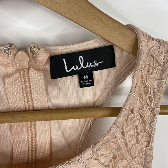 Lulus Dress Size Medium Womens Pink Lace Halter Sleeveless Skater Lined Pleated - Picture 3 of 8